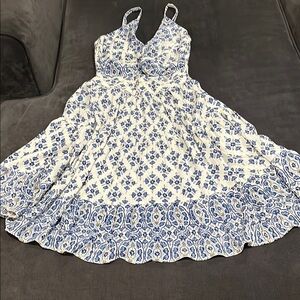 Blue Rain Sundress Blue & white XS spaghetti straps Crisscross Top with keyhole
